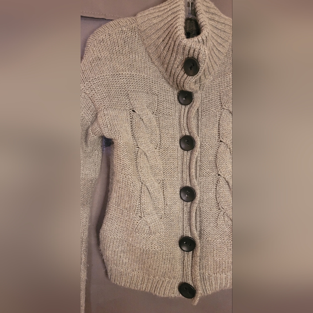 Grey Moda International Thick Woven Knit Button Up Sweater Sz Small - Picture 2 of 16